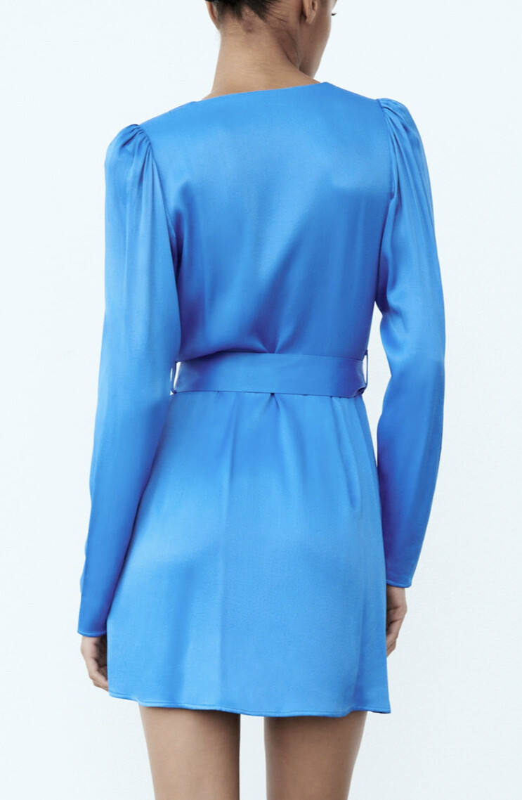 Zara Woman's Blue Satin Mini Dress With Belt Short SS22 NWT 8342/427/400 |  eBay