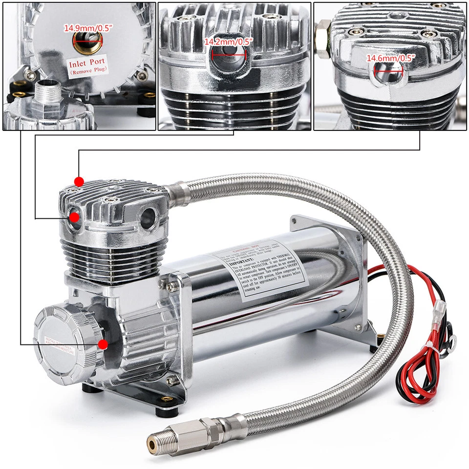 200 PSI AIR COMPRESSOR 3/8″ HOSE KIT F/SUSPENSION/BAG/TRAIN HORN 12V VXC480C - Image 2 of 4