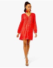 SALE Lilly Pulitzer Cleme Silk Dress Ruby Red Metallic 0