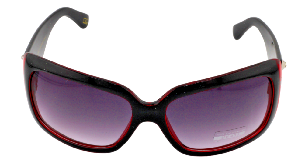 Large black & ruby sunglasses with gradient lavender lenses and Fleur de Lis detailing-image