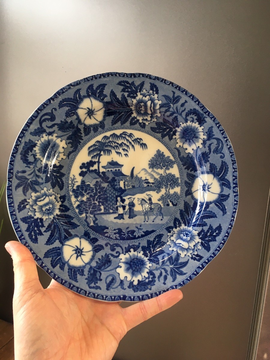 アンティークプレート ANTIQUE c1825-29 TOFT & MAY ZEBRA PATTERN BLUE & WHITE