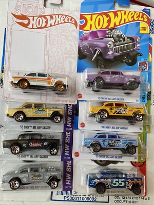 8 SET Hot Wheels 55 Chevy Bel Air Gasser flat BLACK GRAY