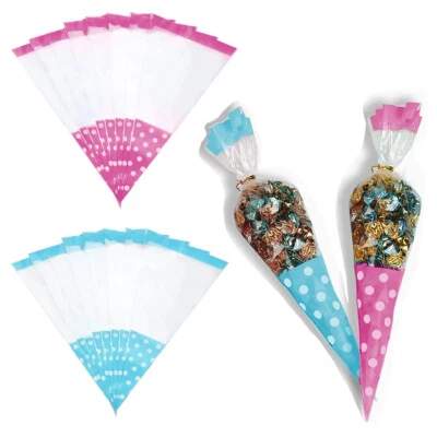 Van Der Linn Large Polka Dot Cellophane Cone Bags Cellophane Twist Ties Party