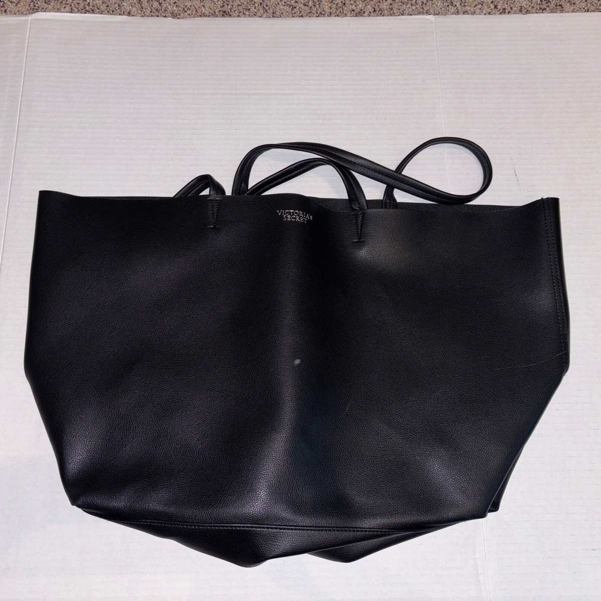 Victoria Secret Tote Bag 22x12x6 Inch Large Faux Black Leather