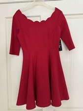 Lulu’s Red Mini Skater Dress With Scalloped Neckline. Medium. NWT