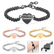 Heart Urn Locket Cremation Ashe Keepsake Chain Link Funeral Memorial Bracelet