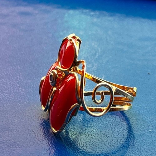 Large CORAL AKA VICTORIAN Signed RING Very Rare Carved gorgeous Heart Gem - Picture 12 of 15