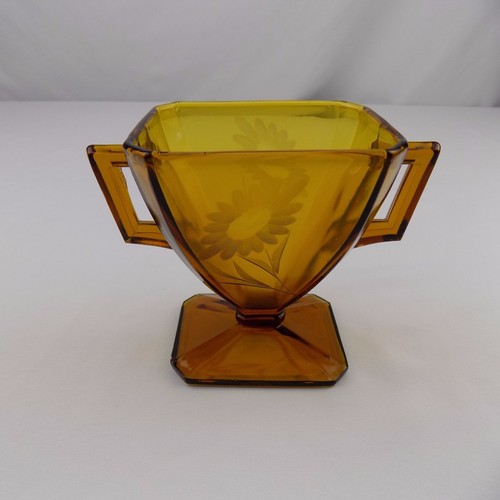 amber depression glass trophy cup shaped serving sugar bowl w