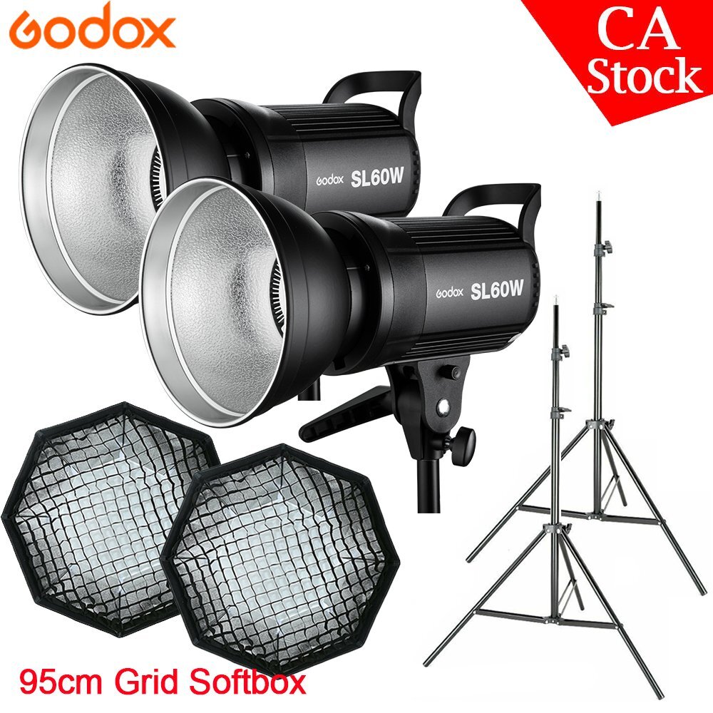 Godox SL-60W White LED Video Light Kit – Includes 95cm Softbox With Grid & 2M Light Stand – US Version