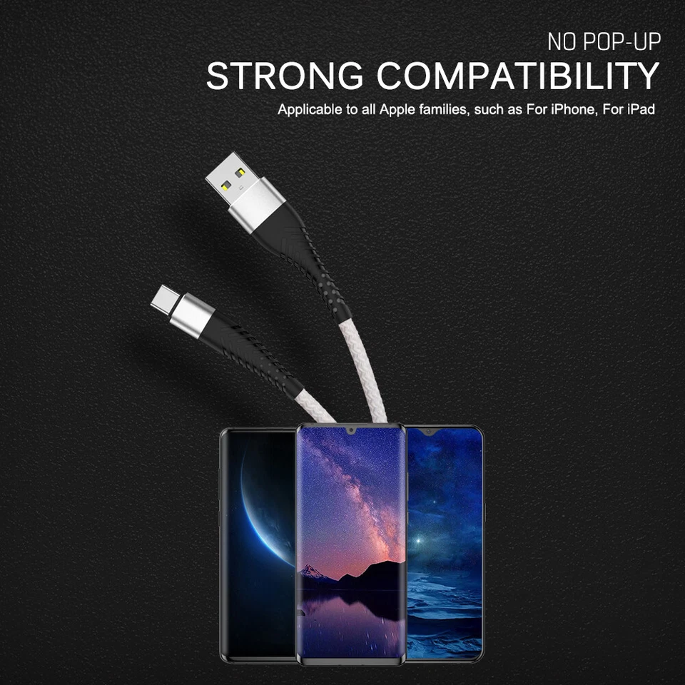 Braided USB Type-C USB-C to USB-A Fast Charge Cable Cord Charger Charging Sync - Image 4 of 4