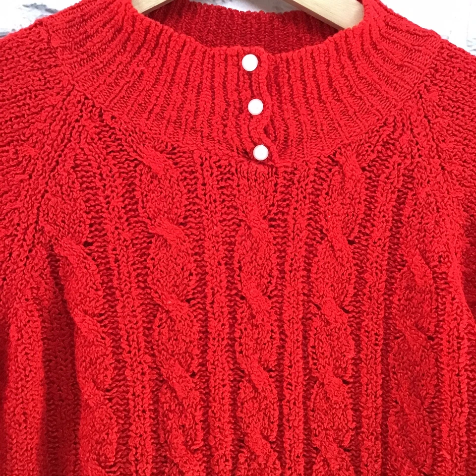 Suéter Jennifer Moore Vintage Rojo Tejido con Cable Pull Over Mujer Talla XL Foto 3 de 4