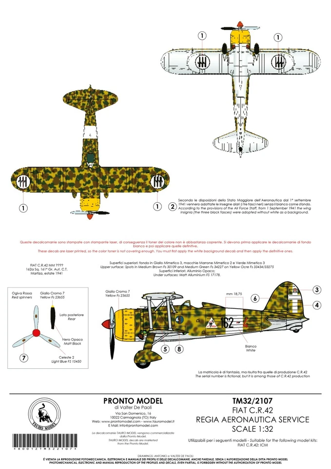 TAURO MODEL TM32/2107 FIAT C.R.42 REGIA AERONAUTICA INSIGNA (ICM) SCALA 1:32 - Immagine 3 di 3