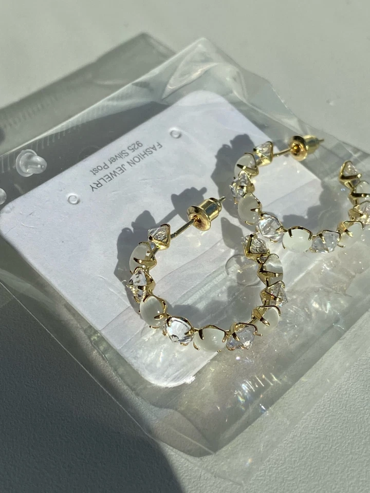 Kristall Creolen Huggie Hoops Gold neu 925 Sterlingsilber Pin Geschenk für Sie - Bild 2 von 4