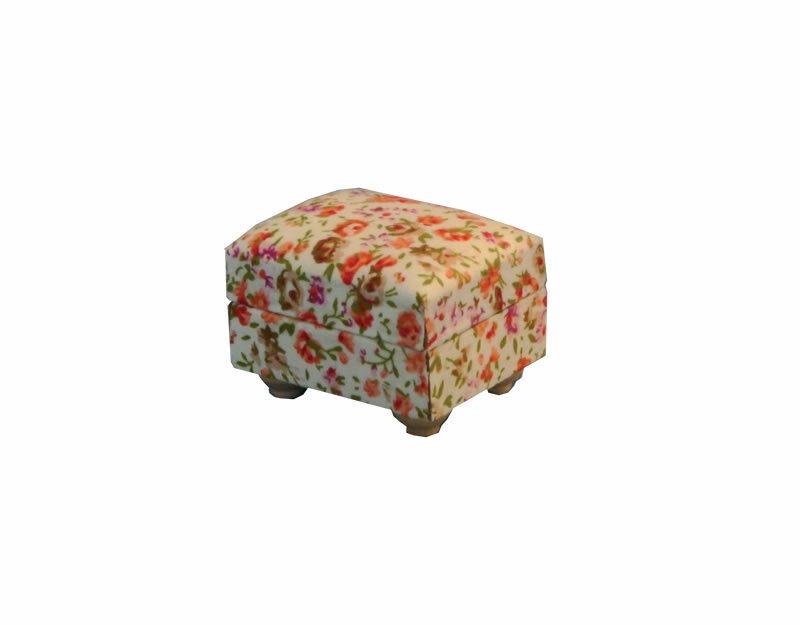 Dolls House Footstool Pink Floral Lounge Furniture Miniature 1:12th Scale