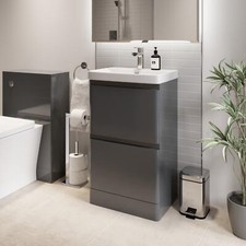 Grey Gloss Free Standing Vanity Unit - 500mm Width Modern Bathroom Storage