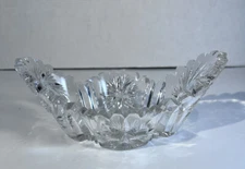 ATQ  Brilliant  Cut Glass Crystal Oval Bowl Saw  Edge Hobstars & Pinwheels