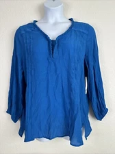 NWT Counterparts Womens Plus Size 1X Blue Sapphire Woven Top Long Sleeve