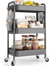 Rolling Carts with Wheels, 3 Tier Rolling Utility Cart, Metal Storage Organizer 
