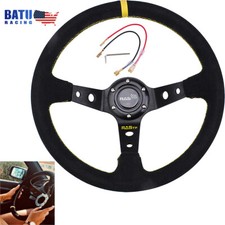 New Yellow 14345mm Suede Leather Deep Dish 95mm Drifting Racing Steering Wheel