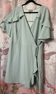 ASOS Mint Green Faux Wrap Flutter Sleeve Dress Women's Size 18 NWOT | eBay