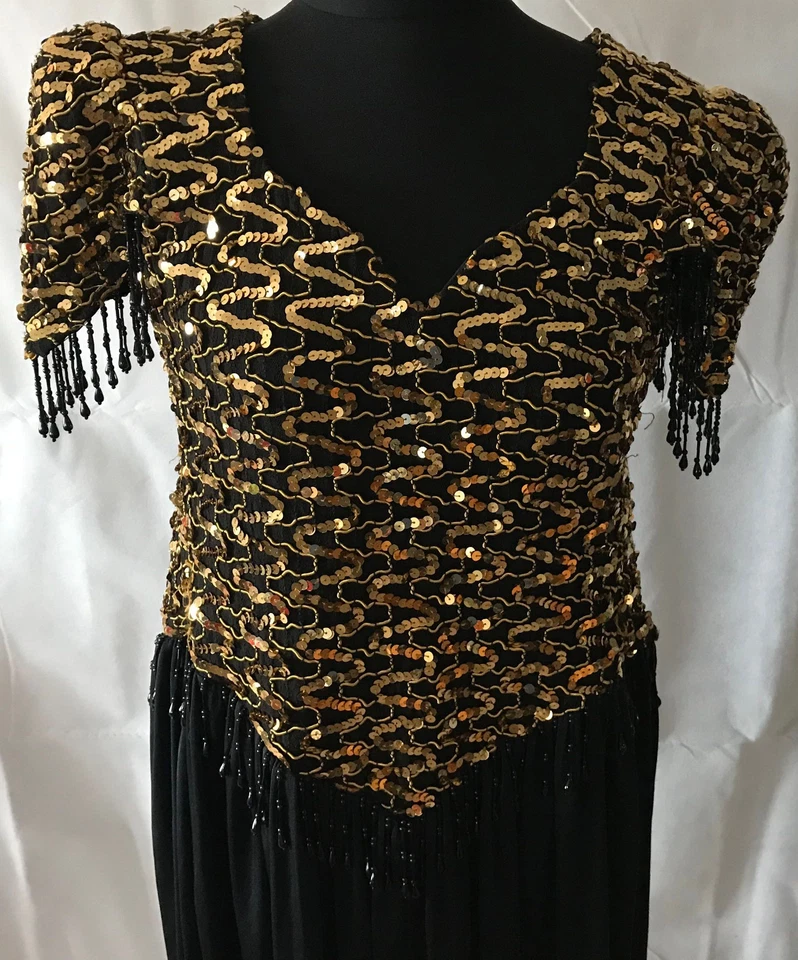 Exklusiver edler Damen Jump Suit Anzug OVERALL schwarz GoldPailletten Rückenfrei - Bild 2 von 4