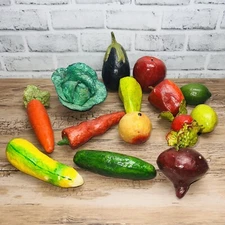 Vintage Glazed Paper Mache Faux Food Vegetables And Fruit Lot Of 14