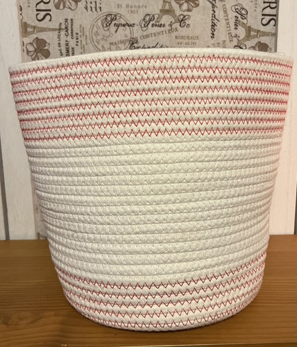 Christmas JOY Rope Basket – White & Red Woven Storage Snowflake Holiday Decor - Picture 3 of 12