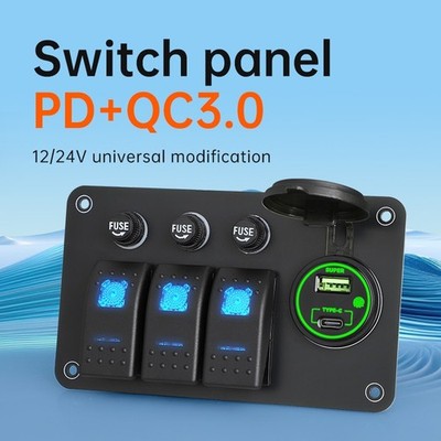 3 Switch 10A Fuse PD+QC3.0 Round USB Charging 12V ABSToggle Switch Panel