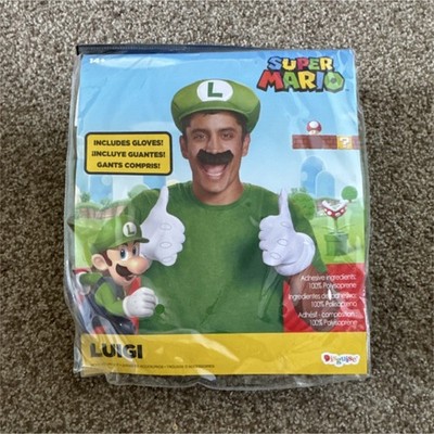 Disguise Luigi Costume Complete Outfit Green & White Includes Gloves