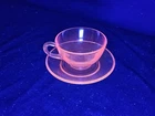 Vintage Cambridge "Round Pink" Depression Glass Tea Cup & Saucer Uv Reactive