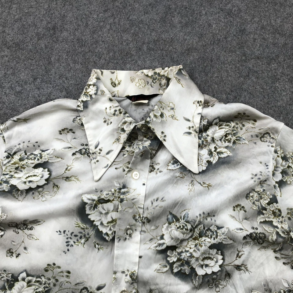 Vintage Michael Low Shirt Mens Large Gray Floral Disco Satin Point Collar 70s - Image 4 of 4