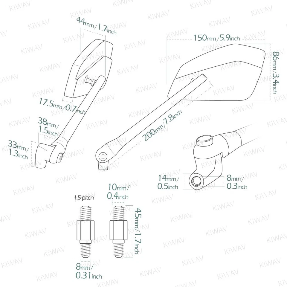 Espejo Cuchilla II Cromo Robusto Convexo Asférico Ajuste BMW 10mm 1.5 R1200R R12R R12S Foto 2 de 4