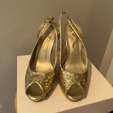 Nina Womens Peep Toe Slingback Slip-On Stiletto Synthetic Glitter Gold/Silver
