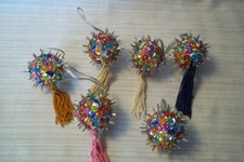 Vintage Homemade Push Pin Christmas Ornaments Satin Beads and Sequence 6 