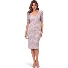 XSCAPE Women's Pink V-Neck Soutache Lace Sheath Dress Size 6 NWT