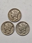 (3) Mercury Dimes nice Split Bands VG    1937 D, 1940 & 1941 No Mint Marks