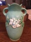 Roseville Art Pottery Green Gardenia Vase (c.1940s) 681-6"  Green White