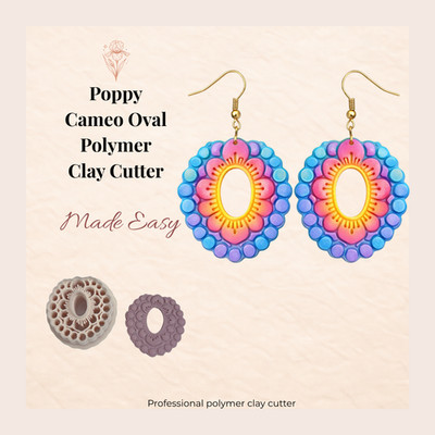 Poppy Cameo Oval Polymer Clay Cutter 3D Printed | Ohrring Tool | 30-50mm | UK