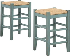 Mirimyn Farmhouse 23.63" Counter Height Bar Stool with Woven Wicker Seats, 2 Cou