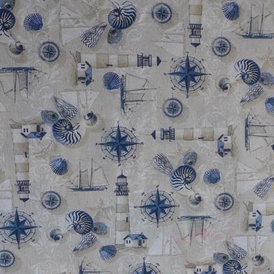 GARDINEN RÖTTGER Dekostoff Maritim Leuchtturm blau natur meliert 140cm breit