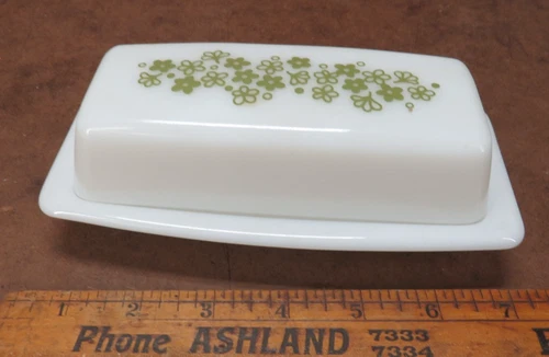 Vintage Pyrex Butter Dish Crazy Daisy Spring Blossom Green 1970s MCM No Chips