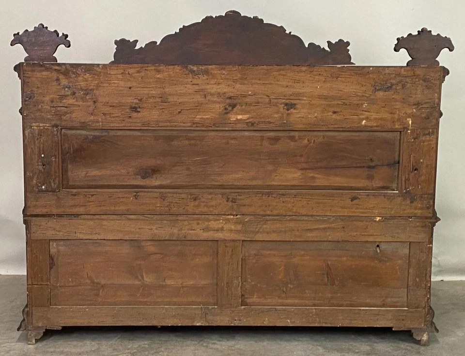 Antiguo banco de salón figurativo de haya y pino tallado renacimiento gótico #22463 Foto 4 de 4