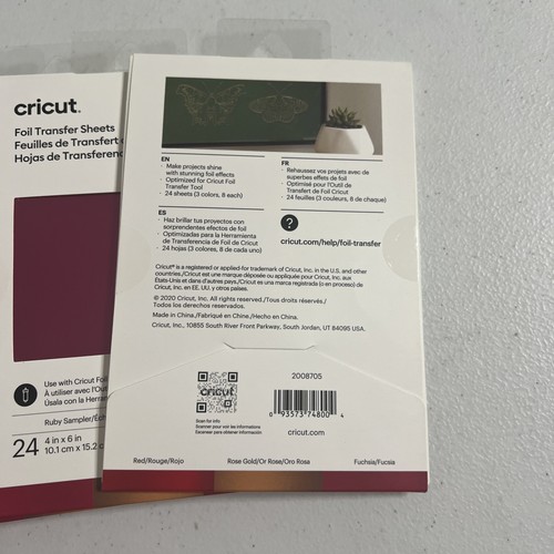 Lot of 8 Cricut Foil Transfer Sheets Ruby Sampler 4 X 6 In Size 24 Ct Each NEW - Picture 2 of 2