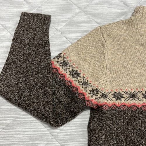 Woolrich 100% Lambs Wool Sweater Womens Medium Quarter Zip Fair Isle Hickory - Picture 18 of 21