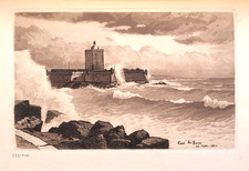 GRAVURE A L'EAU-FORTE DE J. DREVET : FORT DE BOUC, PROVENCE