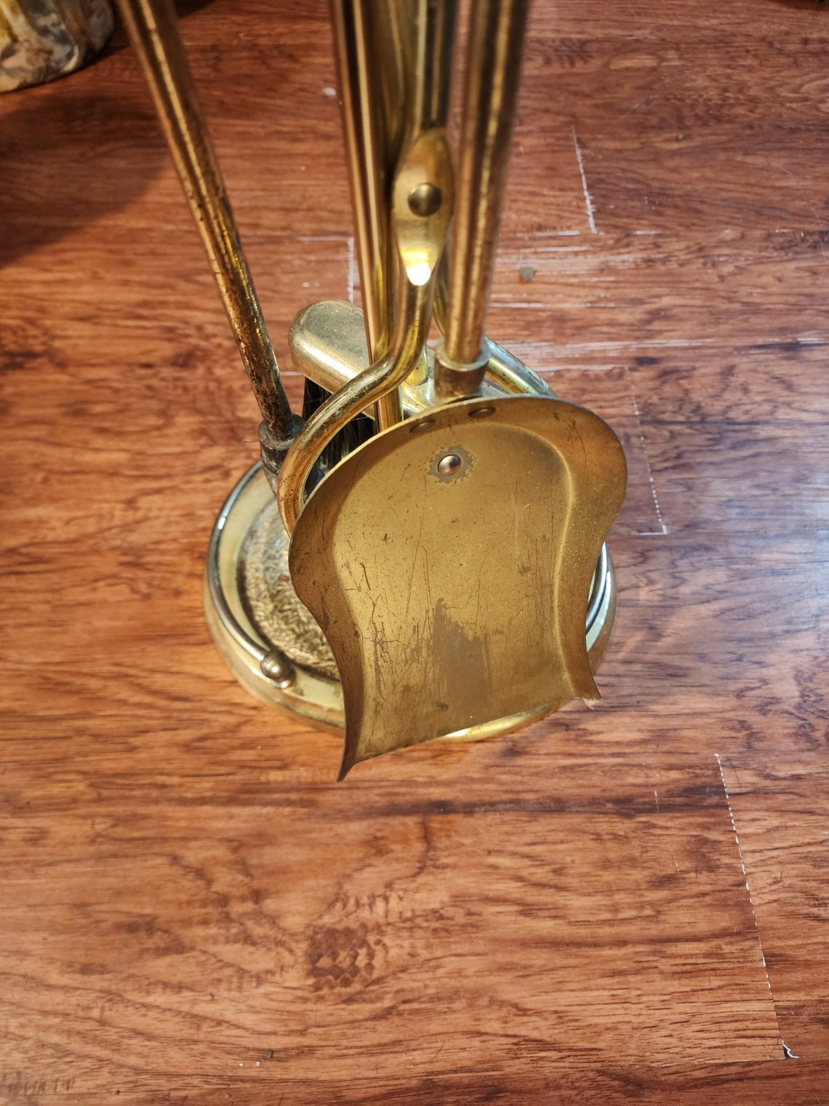 HumeWell VTG Brass & Wrought Iron Heavy Fireplace Tool Set/Companion 5 Pc NICE!!