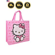Hello Kitty Large Shopping Tote Bag, Pink with Bow Pattern, Reusable