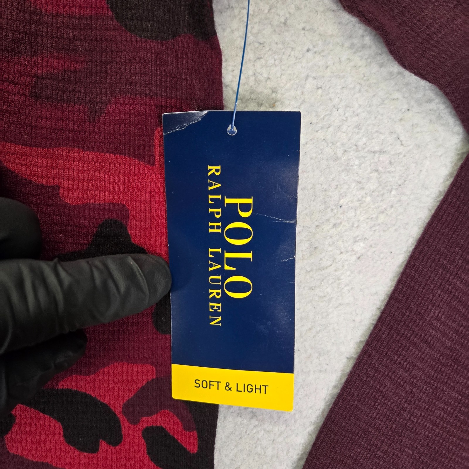 Polo Ralph Lauren camicia termica uomo L rossa mimetica manica lunga waffle pony nuova con etichetta