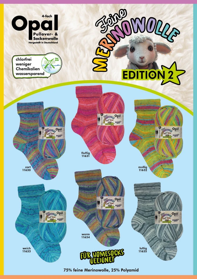 Opal FEINE MERINOWOLLE Edition 2, Exclusive Sockenwolle 4-fädig