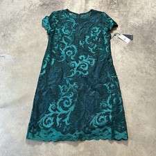 Adrianna Papell Dress Womens Size 14 Dark Jade Green Lace A Line Shift